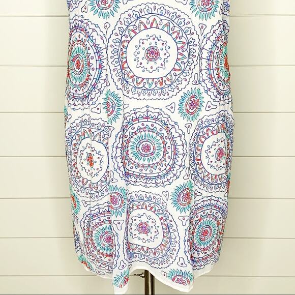New Friends Colony Medallion Beaded Shift Dress White Blue Size Large - Picture 3 of 11